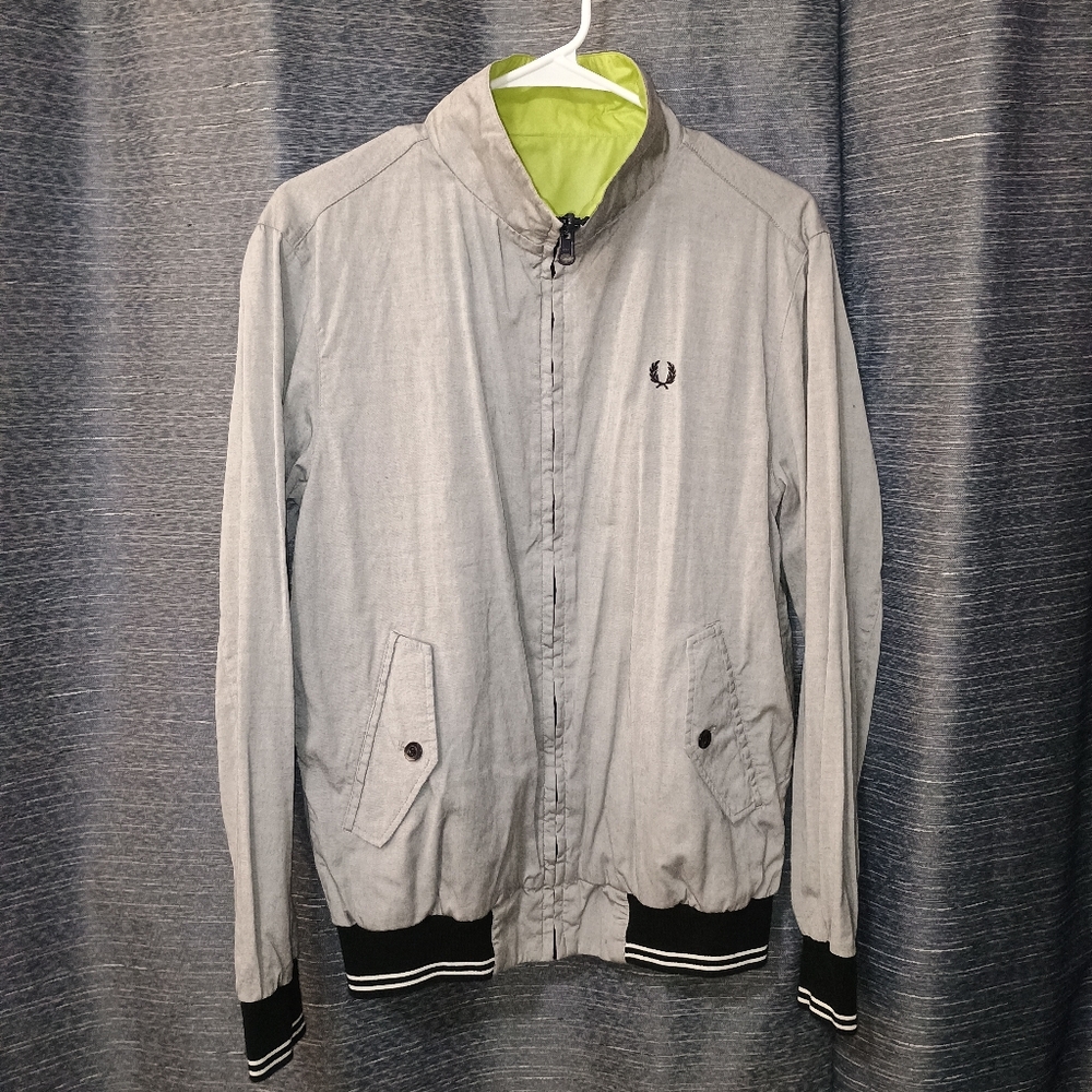 Fred Perry Grey/Green Windbreaker Bomber/Harrington Jacket Size L REVERSIBLE